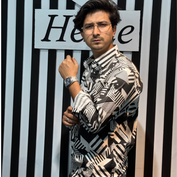 china Fabric print shirt (white and Black)